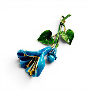 Large Blue Enamel Flower Brooch 3 Inch Mod Botanical Vintage Floral Pin
